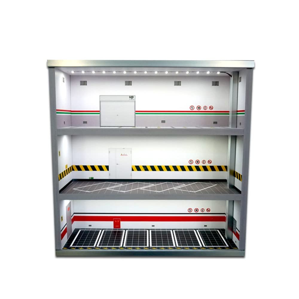 1:64 Garage Display Case Parking Lot Scene Model Collectible Display Show Case with LED Lights 3-Layer Model Car Display Cabinet Collectible Decoration