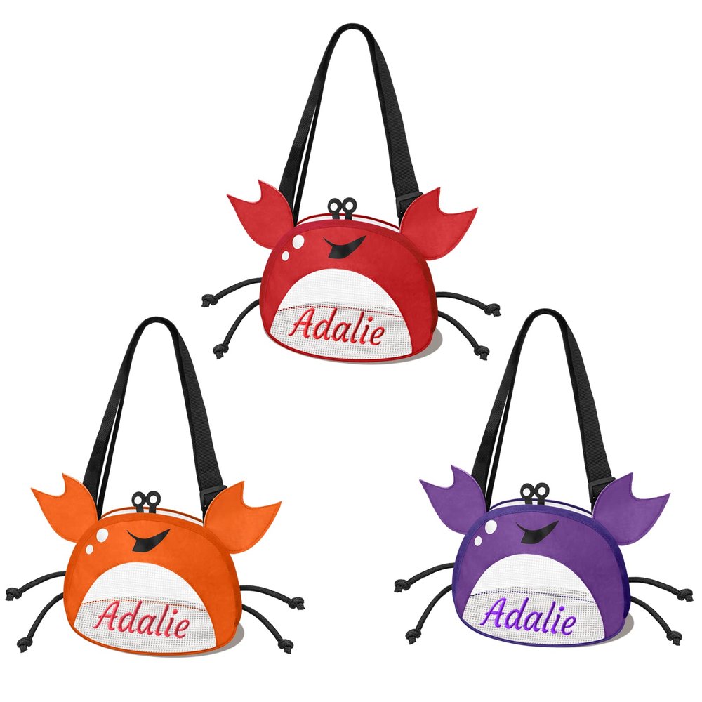 Amidaky Personalized Mesh Beach Bag Kids Beach Toys Seashell Collecting Bag 1 Pack with Zipper Colorful Mesh Crab Bag for Child Adults Holding Beach Toys Bag Red Orange Purple