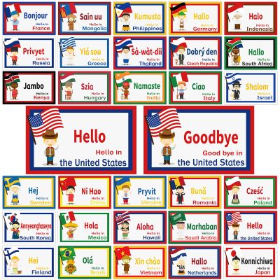 30Pcs Greetings from Around The World Cutouts Diversity Learning Languages Classroom Decorations Multicultural Languages Cutouts Supplies for Classroom School Home Decor