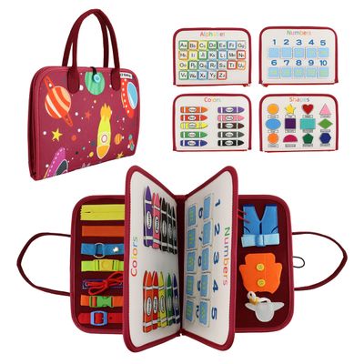 EZ Baby Busy Book for Toddlers 1-3, Montessori Busy Board for 3 Year Old, Kid Travel Busy Board for Toddlers 1+, Sensory Book, Airplane Activities Toy, Educational Motor Skills Boys and Girl 2-4, Red