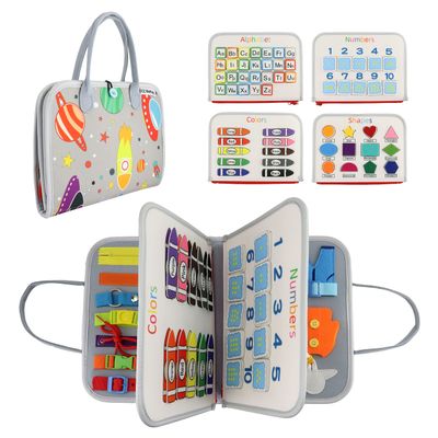 EZBaby Busy Book for Toddlers 1-3, Montessori Busy Board for 3 Year Old, Kid Travel Busy Board for Toddlers 1+, Sensory Book, Airplane Activities Toy, Educational Motor Skills Boys and Girl 2-4, Gray