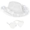 Funcredible White LED Cowboy Hat & Heart Glasses  Light-Up Cowgirl Costume Accessory Set for Festivals, Concerts & Photo Shoots view 1
