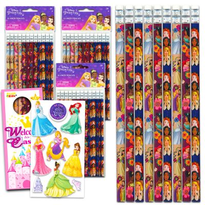 36 Pc Disney Princess Pencils for Kids - Disney Princess School Supplies Bundle with 36 Princess Pencils, Princess Stickers, and More | Disney Princess Classroom Supplies