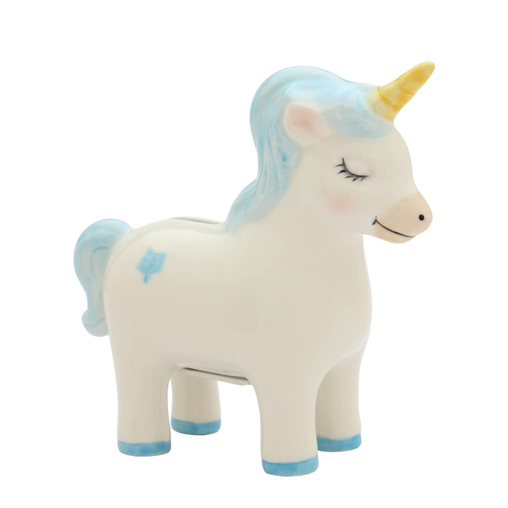 10218 Fine Ceramic Blue Unicorn Money Piggy Bank, 5-1/4" H