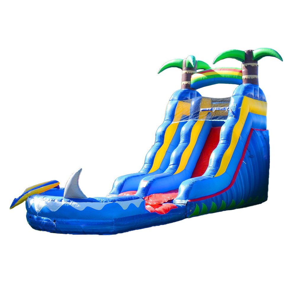 HeroKiddo 15ft Ocean Shark Inflatable Water Slide with Pool, 22ft Long- 100% Commercial Grade PVC Vinyl, Reinforced Strength Wet/Dry Fun, Front Load Entry for Easy Supervision