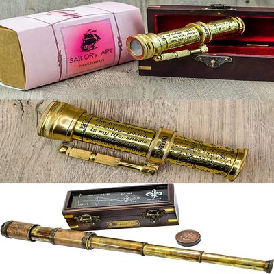Sailor's Art Brass Kaleidoscope with Wooden Box and Dollond London Telescope with Wooden Box