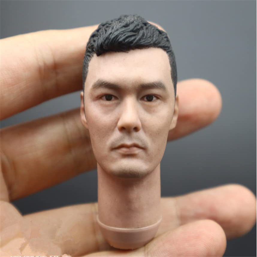 1/6 Scale Male Figure Head Sculpt,Asian Male Head Sculpt Carved for 12inch Soldier Action Figure Body Collection (L)