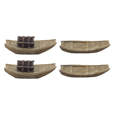 HOMSFOU 4Pcs Wooden Ship Model Kit Miniature Black Sacked Boats for Micro Landscape Decor Tabletop Bonsai Accessories