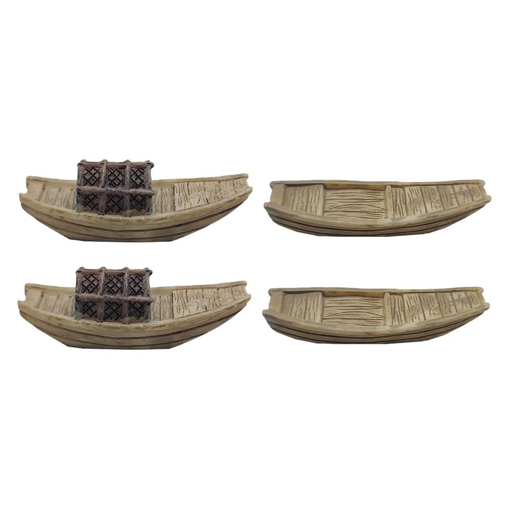 HOMSFOU 4Pcs Wooden Ship Model Kit Miniature Black Sacked Boats for Micro Landscape Decor Tabletop Bonsai Accessories