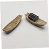HOMSFOU 4Pcs Wooden Ship Model Kit Miniature Black Sacked Boats for Micro Landscape Decor Tabletop Bonsai Accessories view 2