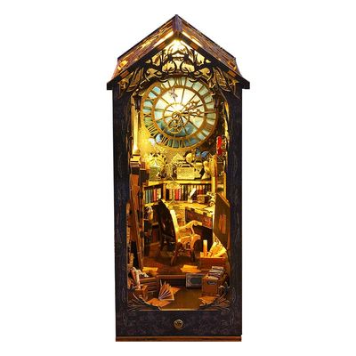 3D Wooden Puzzle Bookshelf Insert Decor with Sensor Light Music Box,DIY Dollhouse Miniature Book Nook Assemble Kit,Bookends Model Build-Creativity Kit for Adults Women Birthday Gift (Detective Agency)