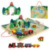 Joqutoys 18 Piece Train Set for Toddlers, Wooden Take-Along Tabletop Railroad for Kids Age 3+, Portable Durable Train Tracks Train Toys with 4 Trains, Bridge, Play Pieces view 1