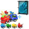 3D Pin Art Sensory Toy (Light Blue) and 5 in 1 Friction Powered Dinosaur Toy Trucks with Flashing Light & Sound Bundle, Toddler Toys with 4 Dino Toy Cars for 1 2 3 4 5 6 7 8 Year Old Kid Boys Girls view 1