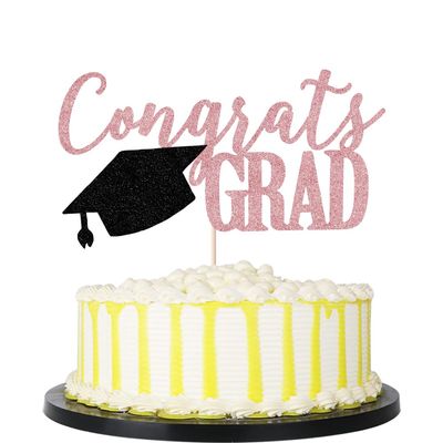 PALASASA Congrats Grad Cake Topper, 2025 Graduate Party Decorations (Rose Gold 6.6inch)