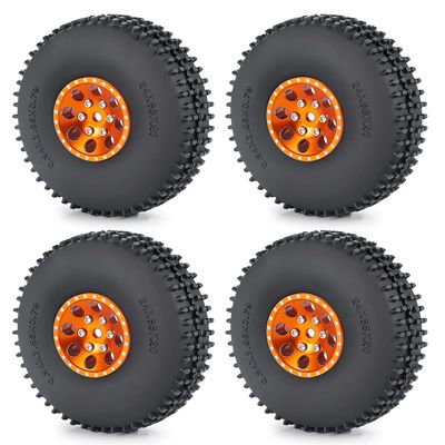 QUPA AM STORE 1.0 Beadlock Wheel Tires Wheel Rims Set for 1:18 TRX4M Axial 1:24 SCX24 Gladiator Deadbolt Bronco (Orange)