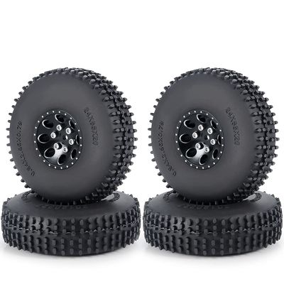 QUPA AM Store 1.0 Beadlock Wheel Tires Wheel Rims Set for 1:18 TRX4M Upgrades Axial 1:24 SCX24 Gladiator Deadbolt Bronco (Black)