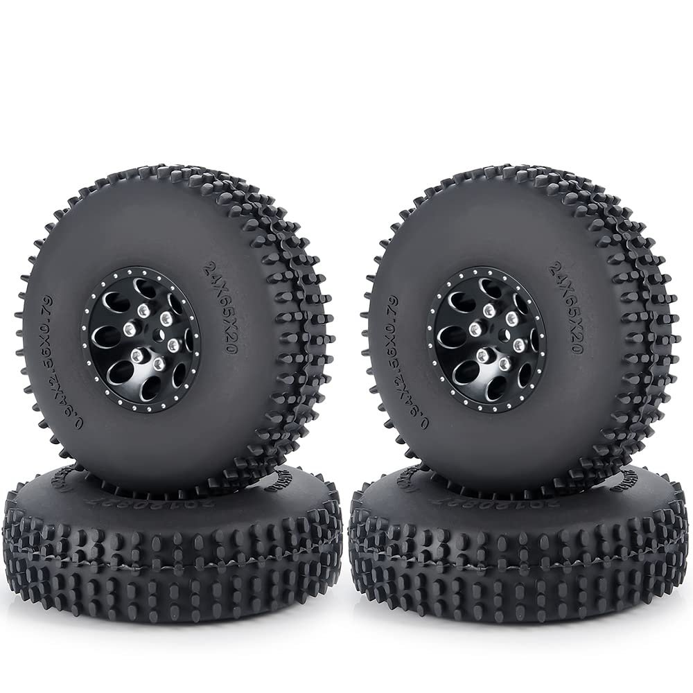 QUPA AM Store 1.0 Beadlock Wheel Tires Wheel Rims Set for 1:18 TRX4M Upgrades Axial 1:24 SCX24 Gladiator Deadbolt Bronco (Black)