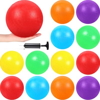 Hiboom 12 Pcs Playground Balls 5 Inch Dodgeball Playground Balls Kick Outdoor Inflatable with 1 Pcs Hand Pump for Adults Yoga Exercise Gym Schoolyard(Multi Color)