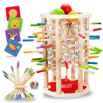 Nene Toys BALLFALL Jumbo  Montessori Wooden Board Game for Kids 3 4 5 6 Years  Colorful Sticks, Dice & Cards  Fine Motor Skills Toy, Math & Counting Game  Educational Gift for Boys Girls Ages 3-9
