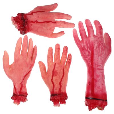 FOMIYES Halloween Blood Hands, 4Pcs Scary Fake Broken Hands Fake Human Severed Hands for Haunted House Halloween Party Decoration Props