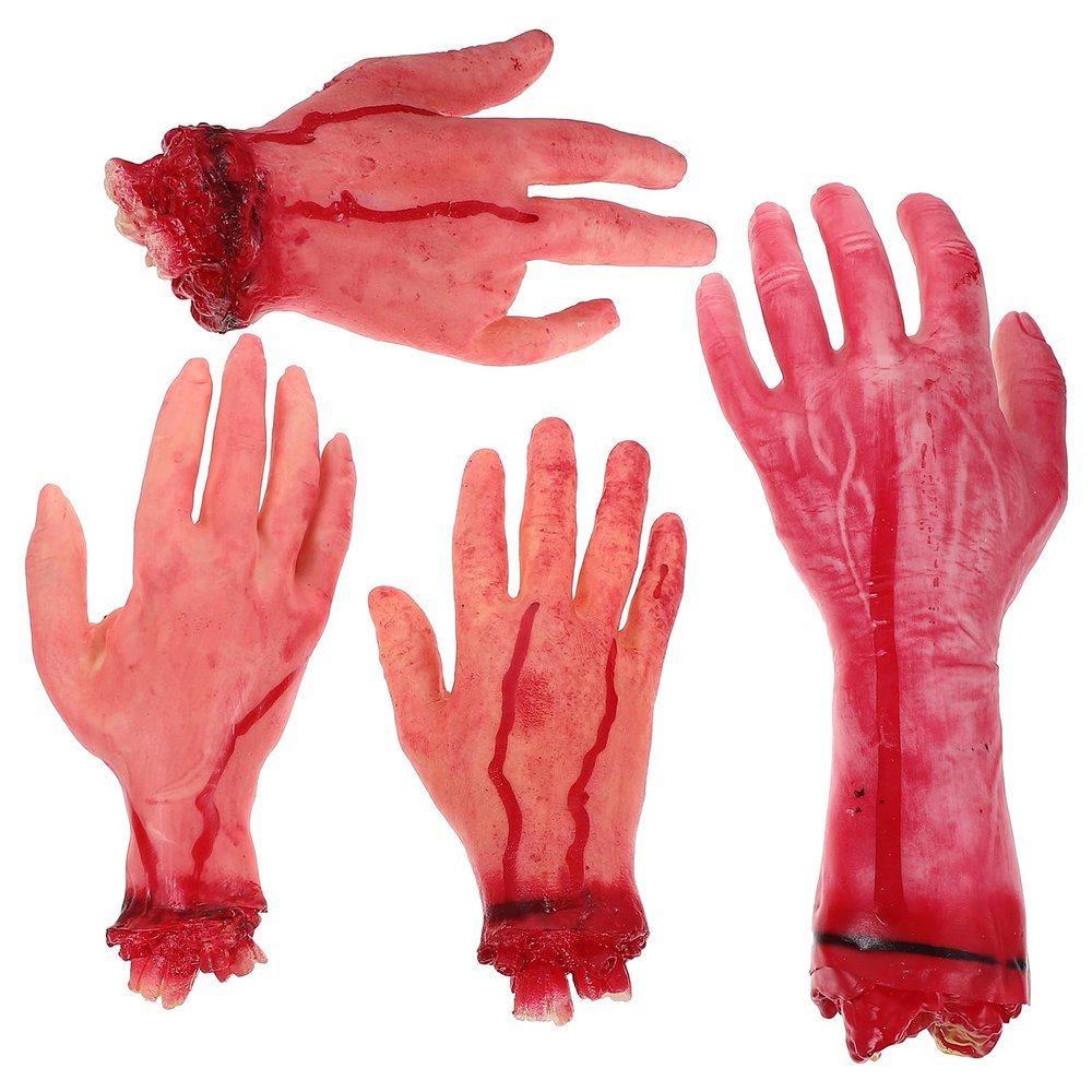 FOMIYES Halloween Blood Hands, 4Pcs Scary Fake Broken Hands Fake Human Severed Hands for Haunted House Halloween Party Decoration Props