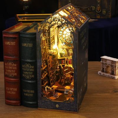 Book Nook Kits for Adults - 3D Bookend 2026 New, Book Nook Kit Bookshelf Decor DIY Miniature House Kit for Bookshelf with Sensor Light, Stand Bookshelf for Booknook Model Kits Tiny House Arts Crafts