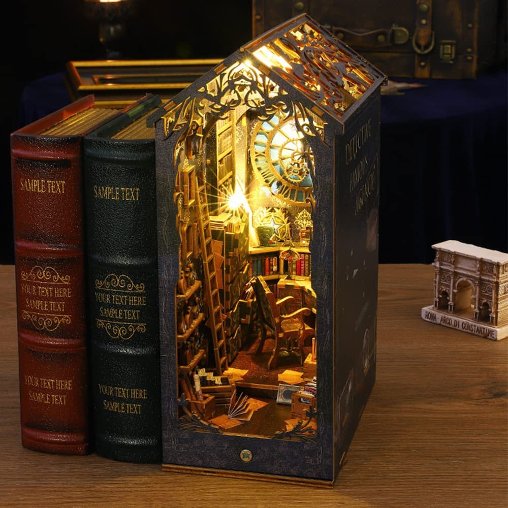 Book Nook Kits for Adults - 3D Bookend 2026 New, Book Nook Kit Bookshelf Decor DIY Miniature House Kit for Bookshelf with Sensor Light, Stand Bookshelf for Booknook Model Kits Tiny House Arts Crafts