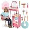 Pretend Hair Salon Wooden Play Set- Full Vanity Mirror with Chair & Rolling Cart- Playset Includes Blow Dryer, Brush, Styling Cutting Tools- Girls Hair Dresser Stand Center, Stylist Fun, Gift for Kids view 1