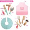 Pretend Hair Salon Wooden Play Set- Full Vanity Mirror with Chair & Rolling Cart- Playset Includes Blow Dryer, Brush, Styling Cutting Tools- Girls Hair Dresser Stand Center, Stylist Fun, Gift for Kids view 3
