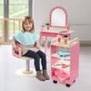 Pretend Hair Salon Wooden Play Set- Full Vanity Mirror with Chair & Rolling Cart- Playset Includes Blow Dryer, Brush, Styling Cutting Tools- Girls Hair Dresser Stand Center, Stylist Fun, Gift for Kids view 4