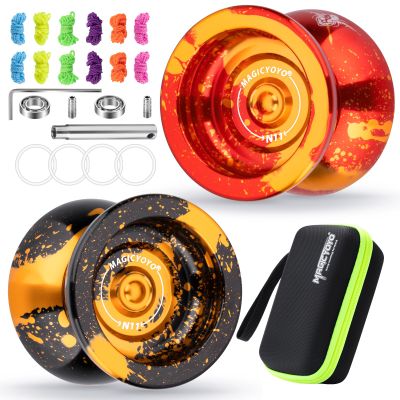MAGICYOYO Unresponsive Yoyo N11 for Adults/Advanced, Professional Alloy Aluminum Yo-yo 2 Pack, Replacement Responsive Bearing for Kids Beginner+12 Yo yo Strings+2 Holes Case Bag+ Bearing Kit