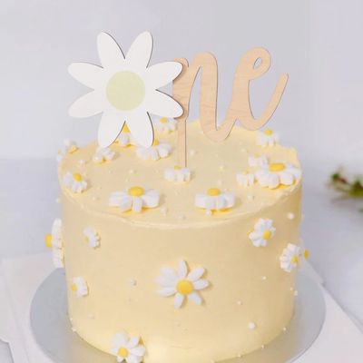 Daisy One Cake Topper Wood - 1st Birthday Boho Groovy Party Decoration, Retro Daisy Topper With Backdrop