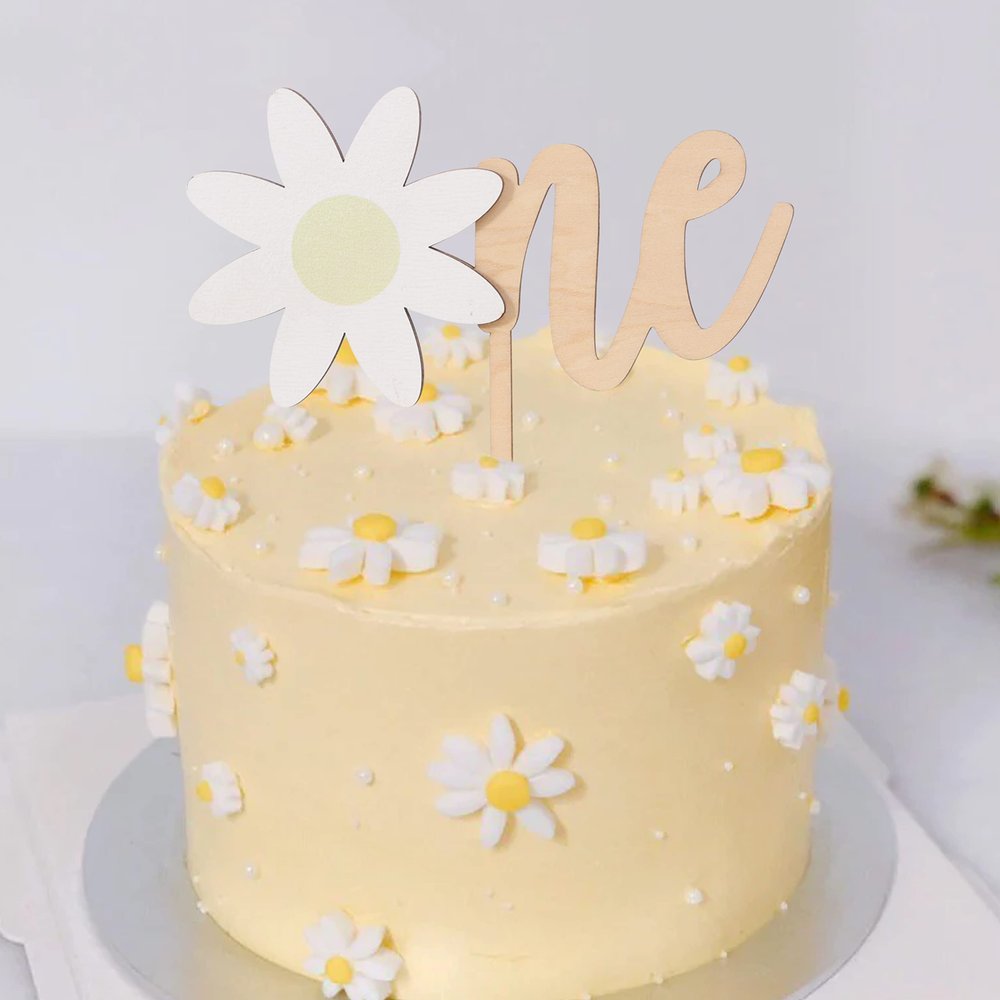 Daisy One Cake Topper Wood - 1st Birthday Boho Groovy Party Decoration, Retro Daisy Topper With Backdrop