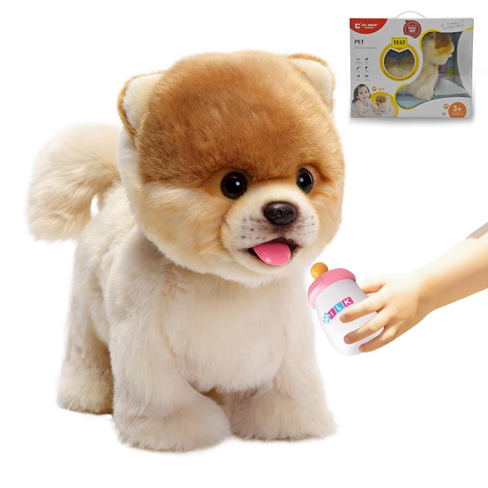 CU-MATE 12" Electric Plush Pomeranian Dog Toys, Electronic Stuffed Animal Dog Toy, Interactive Wuffy Robot Puppy, Walking, Talking, Barking & Wagging Tail, Gifts for Boys and Girls
