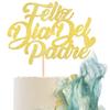1 Pack Feliz Da Del Padre Cake Topper Glitter Happy Father's Day Cake Picks Spanish Feliz Cumpleaos Papa Cake Decoration for Happy Father's Day Party Supplies Gold view 1