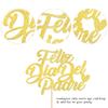1 Pack Feliz Da Del Padre Cake Topper Glitter Happy Father's Day Cake Picks Spanish Feliz Cumpleaos Papa Cake Decoration for Happy Father's Day Party Supplies Gold view 3