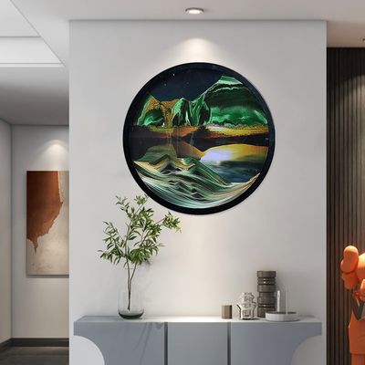 Wall Mount Moving Sand Art, 23.6'' Wall Mounted Rotate Sculpture 3D Deep Sea Sandscape Moving Display Round Glass Sandscape Moving Flowing Sand Frame Wall Art Decor for Home Office