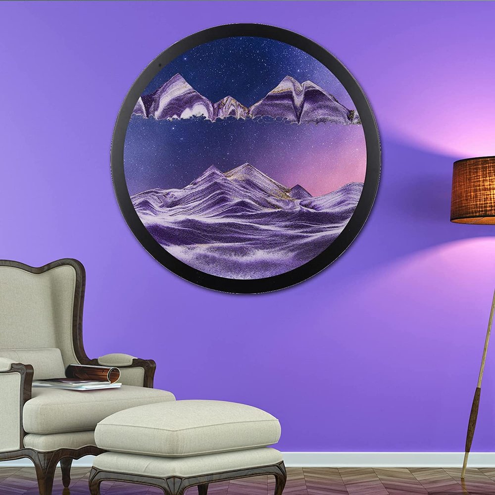 AECEVAN Wall Mount Moving Sand Art, 23.6'' Wall Mounted Rotate Sculpture 3D Deep Sea Sandscape Moving Display Round Glass Sandscape Moving Flowing Sand Frame Wall Art Decor for Home Office