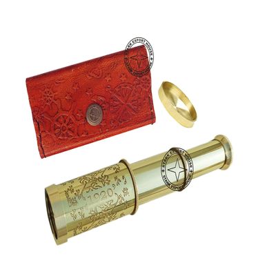 Brass Designer Telescope Marine Handheld Spyglass Telescope Binoculars 6 Inch with Leather Box Vintage Style Best for Gift