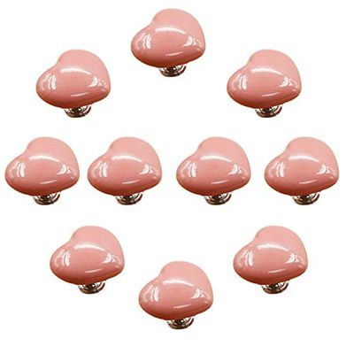 10PCS 50mm White Cute Heart Shape Ceramic Knobs,Candy Color Baby Kid's Children's Furniture Handles Pulls for Door Cabinet Drawer Cupboard Dresser Bin Chest Bookcase etc with Screws(Pink 50mm)