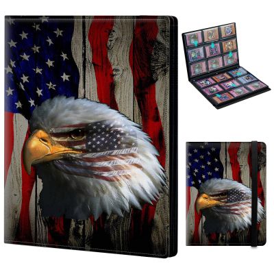 Trading Card Binder 9-pocket Card Holder Binder for Baseball Football Hockey Sport Mtg TCG YUGIOH Card Binder Album 540 Cards Side Load + Elastic Band-Patriotic Eagle