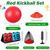 Jenaai 18 Pcs Sports Kickball Set Includes Playground Ball 5 Rubber Throw Down Bases Ball Pump Scoreboard Net Bag 10 Foul Line Cones for Adults Playground Backyard Game (10 Inch,Red) view 2
