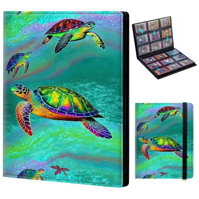 Trading Card Binder 9-pocket Card Holder Binder for Baseball Football Hockey Sport Mtg TCG YUGIOH Card Binder Album 900 Cards Side Load + Elastic Band-Colorful Sea Turtles