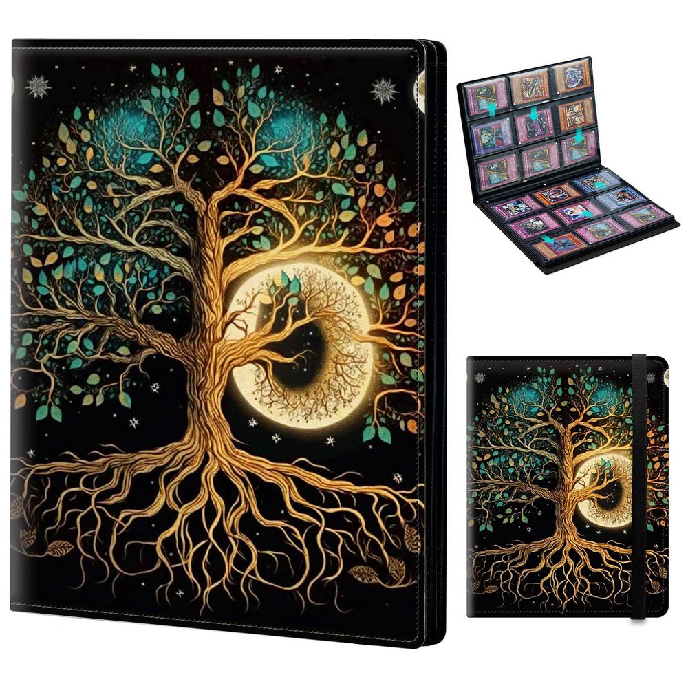 Card Binder for Mtg Yugioh TCG Baseball Sports trading Cards Holder Binder Book 9-Pocket Sleeve Side Load 900 Cards Collection Binder Album With Elastic Band-Magic Tree