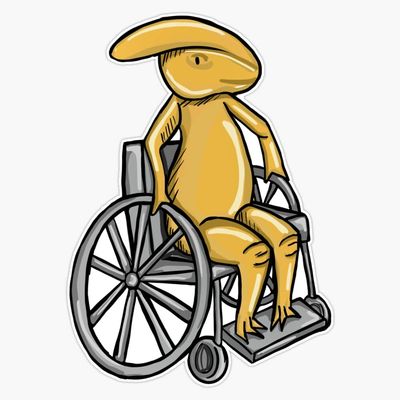 Yellow Dinosaur with Wheelchair Sticker Decal Size 5"
