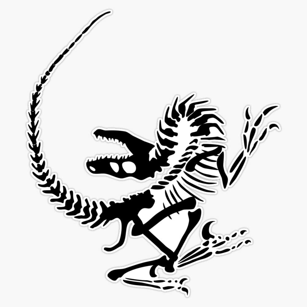 Velociraptor Fossil Skeleton in Blue Sticker Decal Size 5"