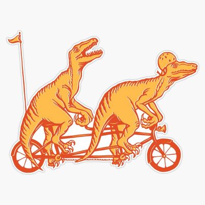 Cycling Raptors On Tandem Bicycle Sticker Decal Size 5"
