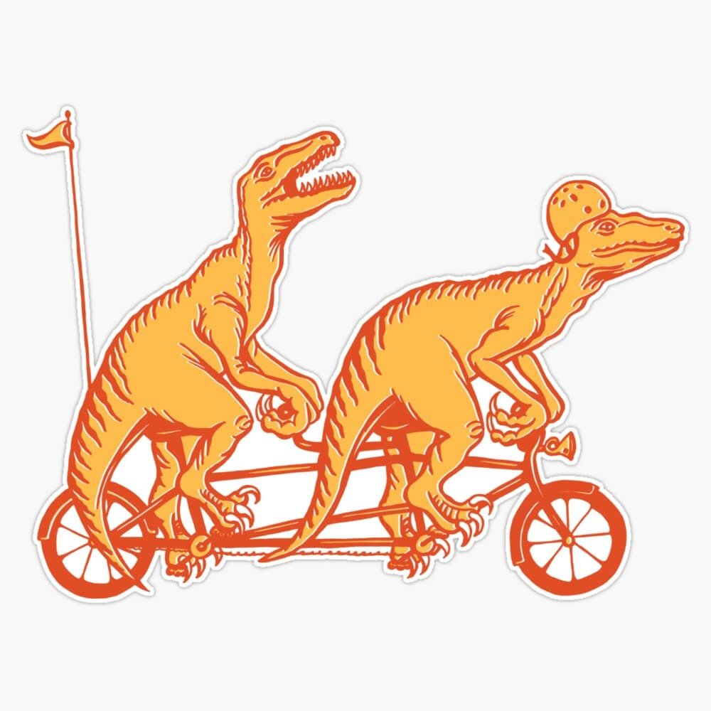 Cycling Raptors On Tandem Bicycle Sticker Decal Size 5"
