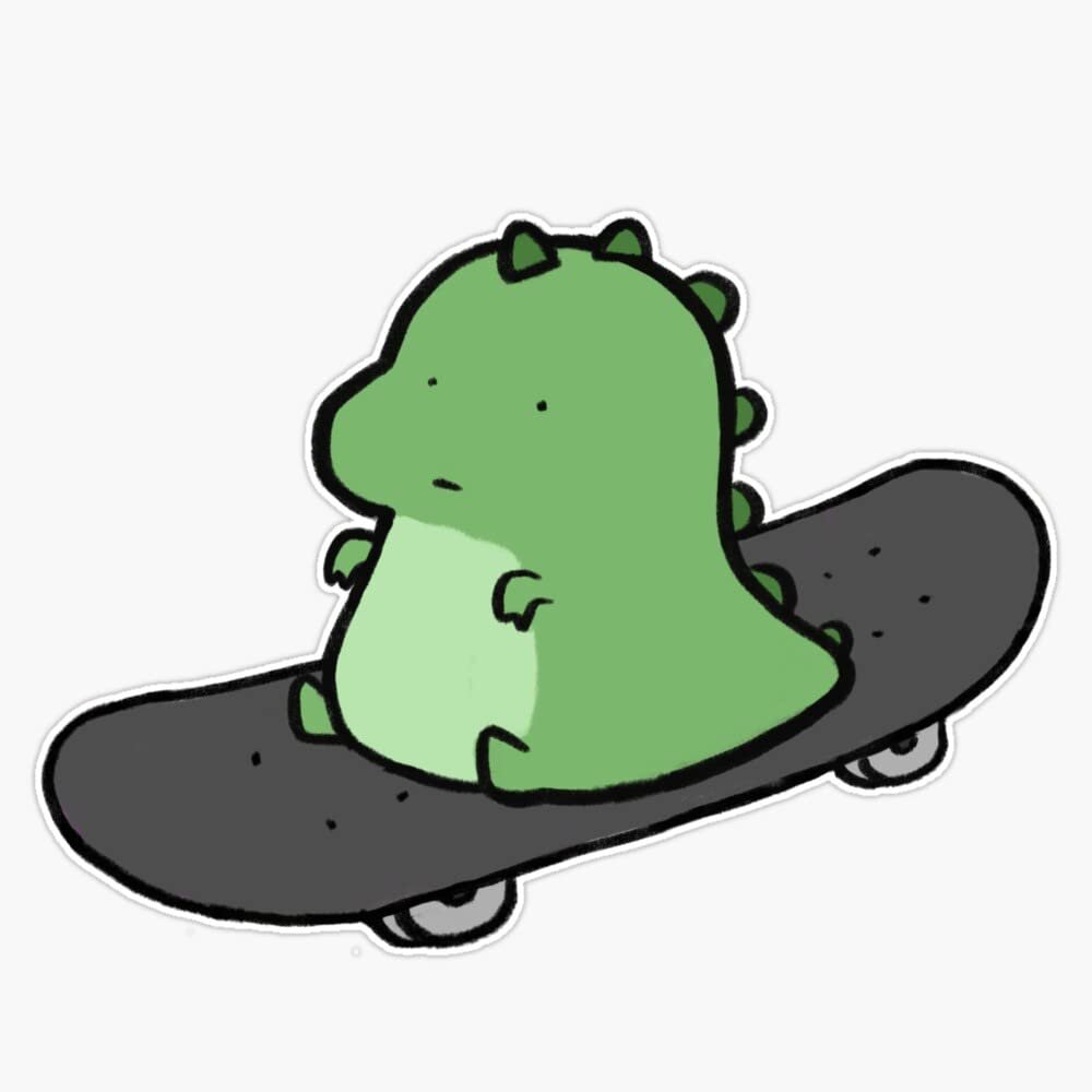 Chonky Dino On Skateboard Sticker Decal Size 5"
