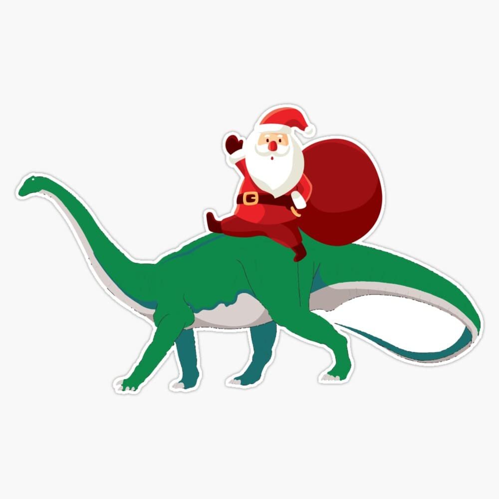 Santa Riding Dinosaur Sticker Decal Size 5"